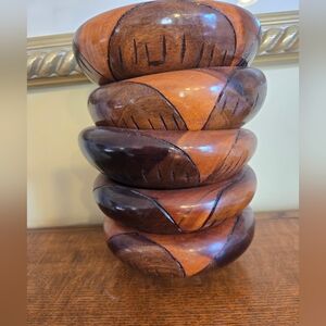 5 Vintage Hand Carved Fish Bowls